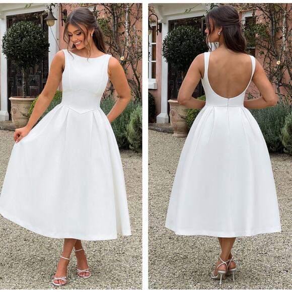 BABYBOO Clarabella Midi Dress Ivory Sz S NWT $183 {179} - Picture 3 of 3